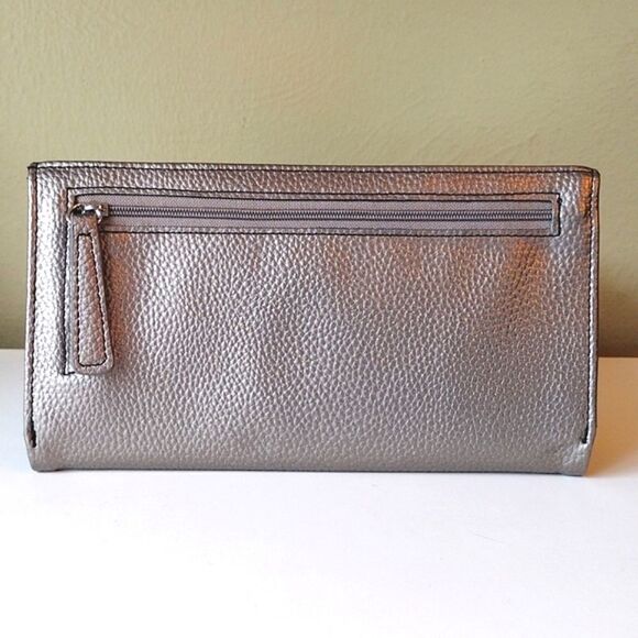 Tahari Metallic Silver Vegan Protective Lining 8" Trifold Wallet Clutch - Picture 10 of 15